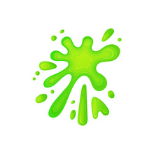 Dynamic Splatter Of Green Slime Liquid, Abstract Splat Shape Of Acid Color Gooey Substance