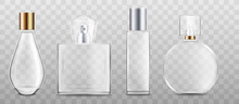 Perfume Or Fragrance Bottles 3d Realistic Vector Illustration Mockup Isolated.