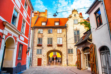Fototapete - Swedish Gate medieval part of Riga old town, Latvia