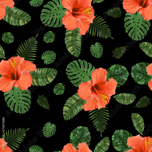 seamless hibiscus flower leaf pattern design