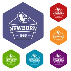 Poster - Newborn icons vector colorful hexahedron set collection isolated on white