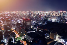 Night Skyline Of Tokyo City From A Skyscraper.