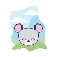 Wall Mural - head of cute mouse animal in landscape