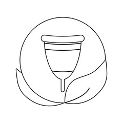 Sticker - menstrual cup female in frame circular with leafs