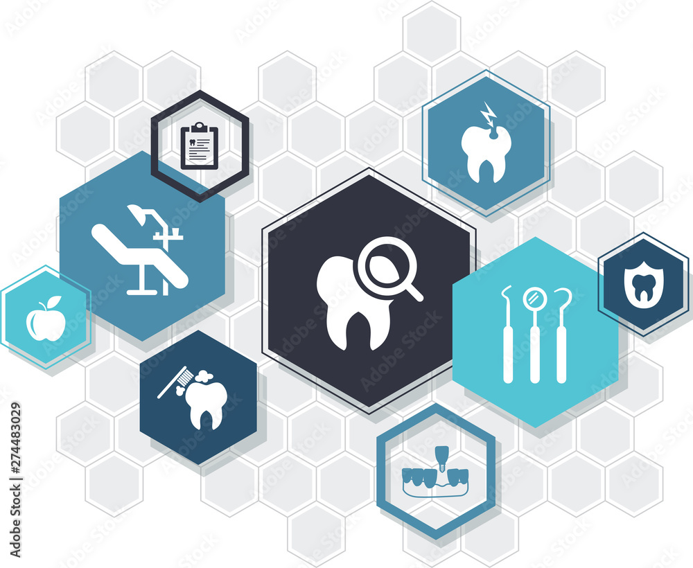 dental care / dentistry / oral hygiene / dental treatment icon concept ...