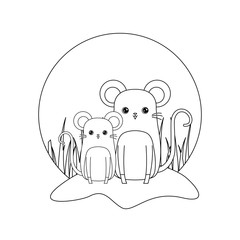 Sticker - cute mouses animals in landscape