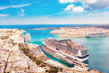 Cruise Ship Liner Port Of Valletta, Malta. Aerial View Photo