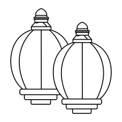 Sticker - lantern icon cartoon isolated in black and white