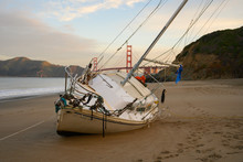 Beached Sailboat Washed Ashore In San Francisco