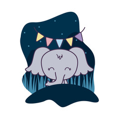 Poster - cute elephant animal with garlands hanging