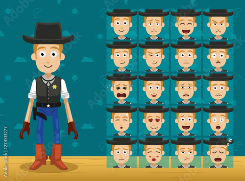 Toy Character Set Cowboy Cartoon Emoticons Vector-01
