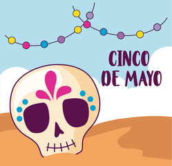 Poster - cinco de mayo celebration with skull decorative