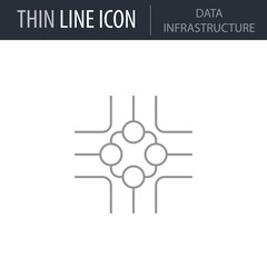 Symbol of Data Infrastructure. Thin line Icon of Network Technology. Stroke Pictogram Graphic for Web Design. Quality Outline Vector Symbol Concept. Premium Mono Linear Beautiful Plain Laconic Logo