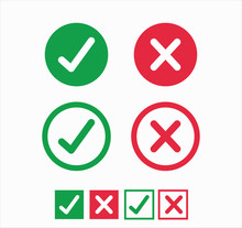 Accepted/Rejected, Approved/Disapproved, Yes/No, Right/Wrong, Green/Red, Correct/False, Ok/Not Ok - Vector Mark Symbols In Green And Red.