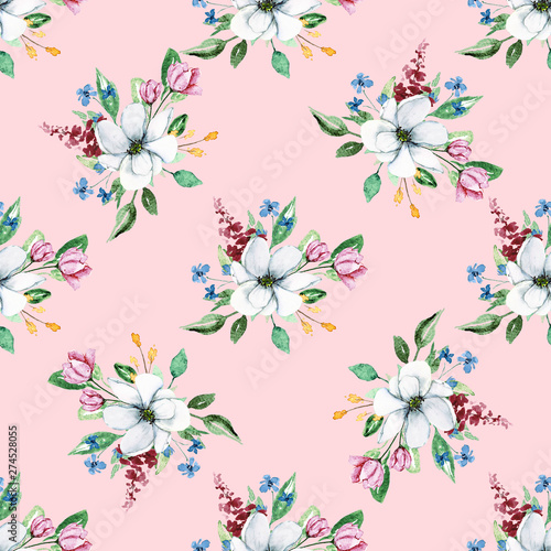 Watercolor  floral seamless pattern. Repeat texture, wallpaper. Hand drawing ...