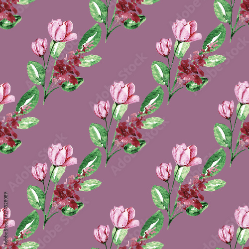 Watercolor  floral seamless pattern. Repeat texture, wallpaper. Hand drawing ...