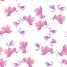 White Unicorns With Lilac Mane In Shape Of Autumn Leaves On White Background. Print For Fabric. Seamless Unique Ornament.