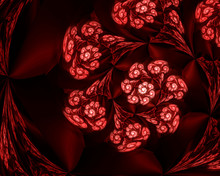 Abstract Fractal Background, Spiral Red Flower With Red Curves