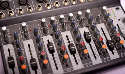 Close-up of new modern digital sound mixer