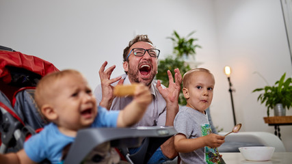 Single dad going nuts at home with two boys.