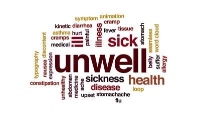 Wall Mural - Unwell animated word cloud, text design animation. Kinetic typography.