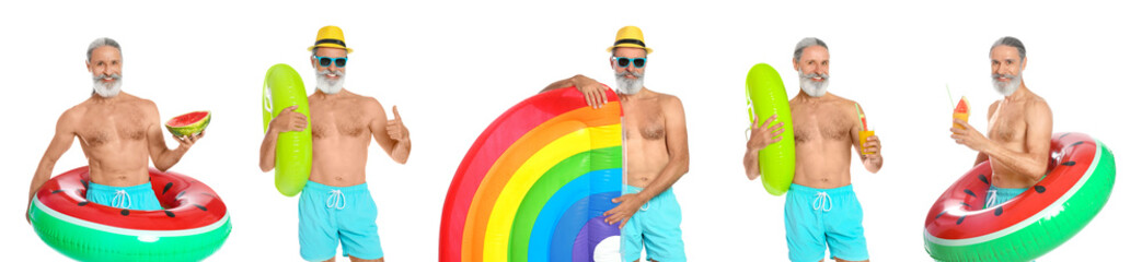 Sticker - Set of man with inflatable rings on white background