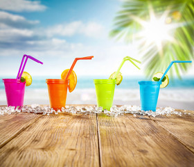 Sticker - Summer drink and beach landscape 