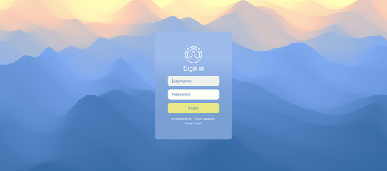 Landscape before sunset. Sunrise. Login user interface. Modern screen design for mobile app and web design. Website element. Vector illustration.