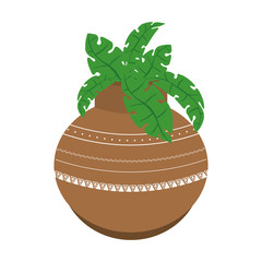 Poster - leaves in decorative pot cartoon isolated