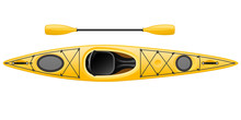 Single-seater Kayak With Double Paddle - Canoe Top View For Fishing And Tourism
