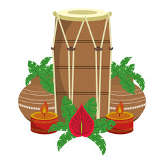 Sticker - Indian tabla drum and plant pots with candles