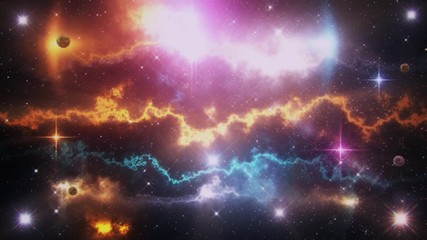 Wall Mural - Sci-Fi Space Planets, Nebula, Stars & Light Rays Loop Background