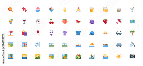 All Type Of Summer Travel Icons Symbols Emojis Vector