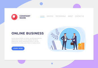 Wall Mural - two businessman office workers characters shaking hands. online business deal agreement success serv