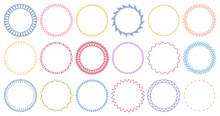 Sewing Circle Frames. Embroidered Borders, Stitched Round Frame And Sew Seams Border Pattern. Circle Napkin Crochet Frames, Victorian Sewing Ring. Isolated Vector Illustration Symbols Set