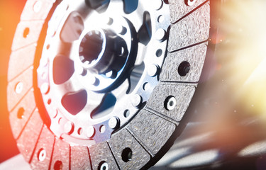 Wall Mural - Close-up shot of clutch disk and basket on dark background