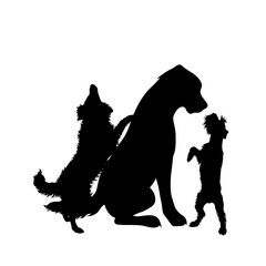 Sticker - Vector silhouette of group of dogs. Symbol of animal friends on white background. Funny activities.