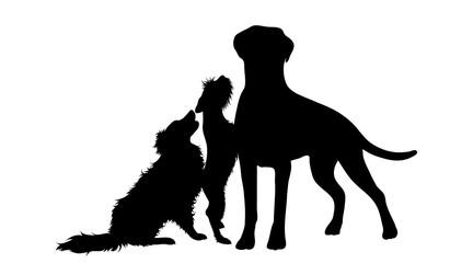 Sticker - Vector silhouette of group of dogs. Symbol of animal friends on white background. Funny activities.