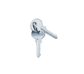 Two gray metal lock keys isolated on white