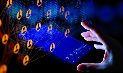 Wall Mural - business hand working global structure networking and data exchanges customer connection with new sm