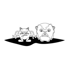 funny monsters couple comic characters monochrome