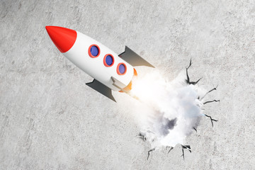 Wall Mural - Launching rocket on concrete background