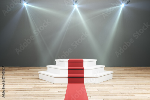 Glowing pedestal with red carpet