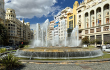 Fountain In The City Of Valencia In Sunny September Day.