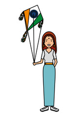 Poster - beautiful woman from india flying kite with flag