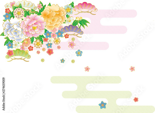 和風の花とエ霞 背景素材 ベクターイラスト Stock Vector Adobe Stock