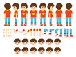 © yatate - Mascot creation kit of little boy for different poses . Vector constructor with various views, emotions, poses and gestures. Schoolboy character creation set.
