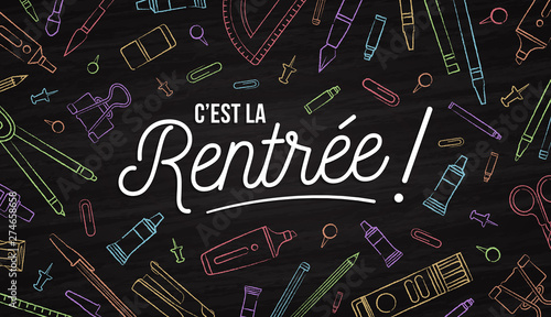 Fotografía C'est la rentrée - Rentrée des classes - Bannière de rentrée scolaire colorée, avec des fournitures de bureau