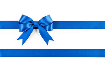 Wall Mural - Blue bow and ribbon isolated on white background.
