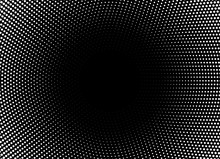 Halftone Circle Frame Horizontal Background. Black White Circular Border Using Halftone Dots Texture. Vector Illustration.